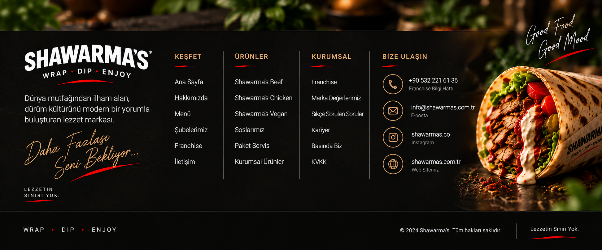 Shawarma's iletişim franchise bilgi hattı Instagram ve web sitesi
